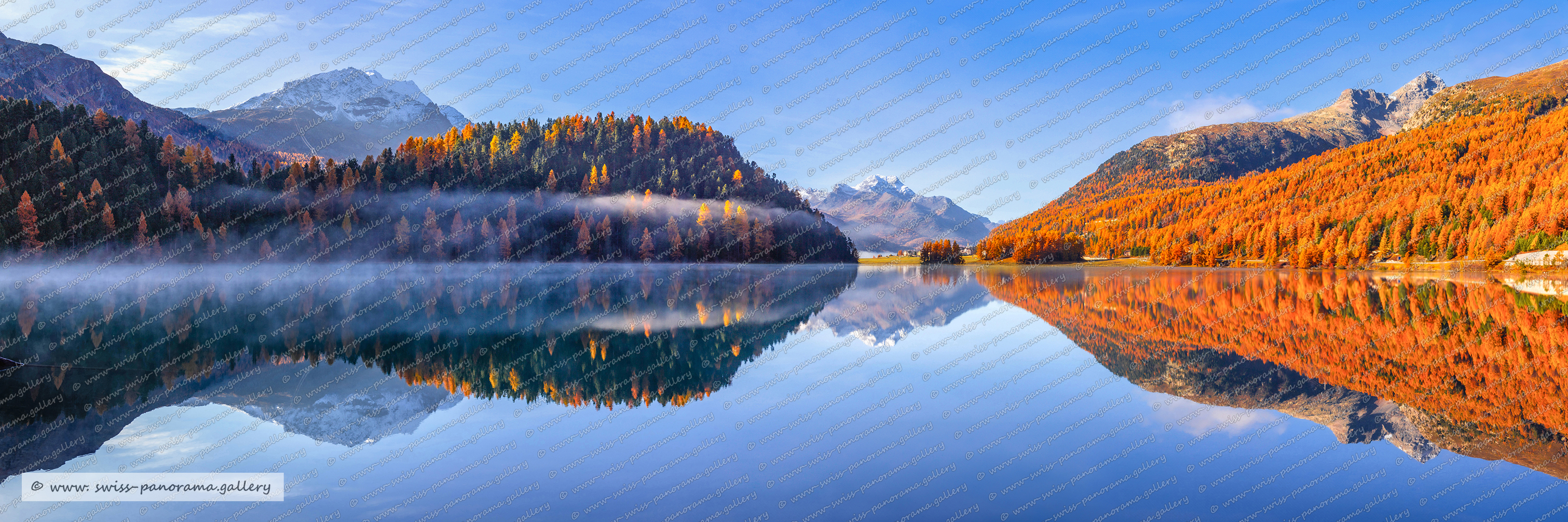 Switzerland Alpenpanorama, Lej da Champfer, Poster Schweizer Berge und Bergpanoramen auf Hahnenühle Papier kaufen