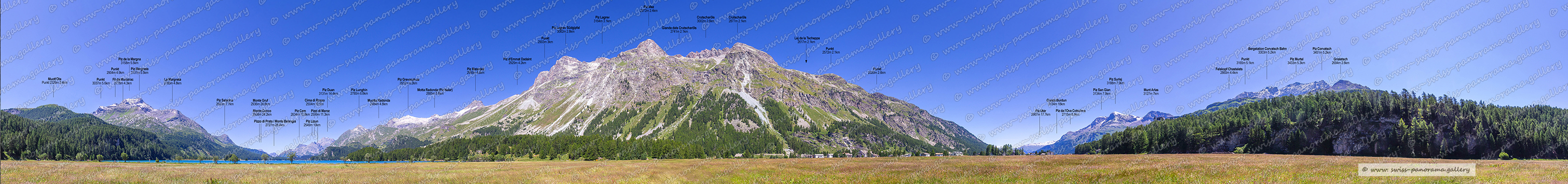 Beschriftetes Alpenpanorama, Silserebene – Seepromenade Sils Oberengadin, Beschriftetes Schweizer 360 Grad Alpenpanorama, High resolution panorama photos from Switzerland, Panoramic picture of the Swiss Alps, Panoramic photos of the Swiss Alps, Beschriftetes Panorama Säntis, Swiss Alps, swiss-panorama.gallery, famous Swiss Alps, Swiss Panorama Gallery, labelled mountain panorama from Switzerland, mountain panoramas from Switzerland, Panoramic photo of the Swiss mountains,  Iconic Swiss Alps, panoramic photo prints, 360 Grad Panorama Silserebene, La Margneta 2785m, Fil da Murtairac  2776m 4.3km, Piz de la Margna 3158m  , Piz Margneta 3131m 5.3km, Piz Salacina 2600m (GR) - Bregaglia 2600, Pizzo di Prata 2727m hinter Monte Belangia und Cima di Droso, Monte Gruf 2936m, Piz Cam 2634m (GR) – Bregaglia, Cima di Rosso 2594 (GR) Bergell  , Grat Pizzi di Maroz 2599m (GR), Piz Cam 2634m (GR) – Bregaglia, Muotta Radonda 2484m  (GR) - Sils im Engadin/Segl, Monte Conco 2908m, Motta Radonda / Piz Nalar 2885m, Hauptgipfel Piz Grevasalvas 2932m (GR) – Bregaglia, Piz d'Emmat Dadaint 2929m (GR) – Surses, Piz Materdell 2966m, Piz Lagrev  Hauptgipfel niedriger 3064m, Lagrev Punkt 2903m, 3002m (GR) - Sils im Engadin/Segl      gibt auch Punkt 2877m      , Gianda dals Crutscharöls  2741m, Piz Mez 2972m, Piz Lagrev Südgipfel 3082m, Piz da l'Ova Cotschna 2715m (GR) - St. Moritz, Grat Crasta Burdun 3134m (GR, Hauptgipfel Piz Utèr 2967m (GR) - La Punt Chamues-ch, Piz Surlej 2877m  (GR) – Silvaplana, Piz Lunghin 2780m, Bergstation Corvatsch Bahn 3303m, Felskopf Chastelets (GR) – Silvaplana, Munt Arlas 3127m  (GR) – Silvaplana, Piz San Gian 3134m (GR) – Silvaplana, Punkt 3165m 5.1km, Piz Murtel 3433m (GR) - Samedan Silvaplana   auch Piz Murtèl geschrieben, Piz Corvatsch 3451m (GR) - Samedan / Silvaplana, 