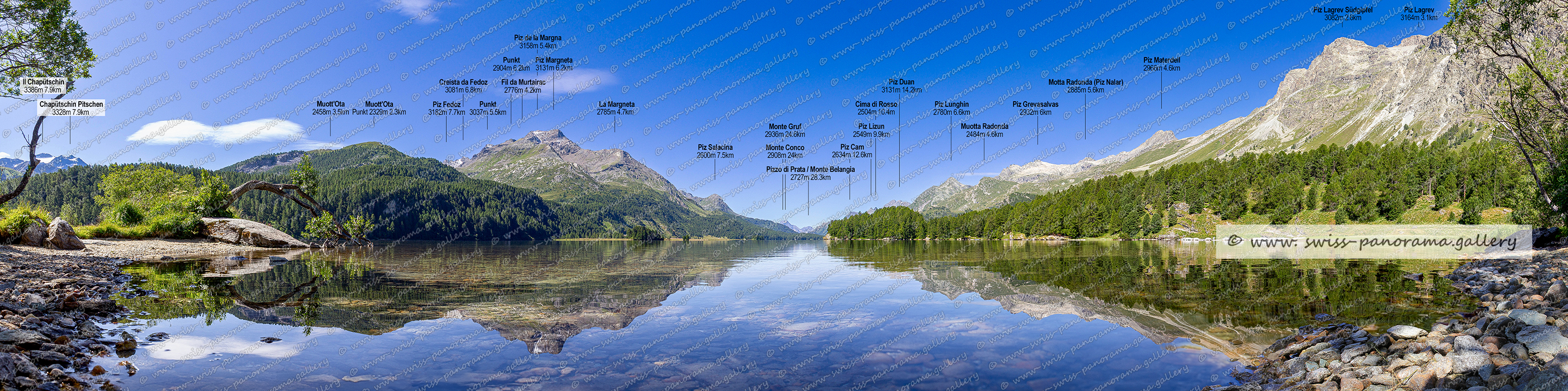 Beschriftetes Alpenpanorama, Silserebene – Seepromenade Sils Oberengadin, Beschriftetes Schweizer 360 Grad Alpenpanorama, High resolution panorama photos from Switzerland, Panoramic picture of the Swiss Alps, Panoramic photos of the Swiss Alps, Beschriftetes Panorama Säntis, Swiss Alps, swiss-panorama.gallery, famous Swiss Alps, Swiss Panorama Gallery, labelled mountain panorama from Switzerland, mountain panoramas from Switzerland, Panoramic photo of the Swiss mountains,  Iconic Swiss Alps, panoramic photo prints, 360 Grad Panorama Silserebene, La Margneta 2785m, Fil da Murtairac  2776m 4.3km, Piz de la Margna 3158m  , Piz Margneta 3131m 5.3km, Piz Salacina 2600m (GR) - Bregaglia 2600, Pizzo di Prata 2727m hinter Monte Belangia und Cima di Droso, Monte Gruf 2936m, Piz Cam 2634m (GR) – Bregaglia, Cima di Rosso 2594 (GR) Bergell  , Grat Pizzi di Maroz 2599m (GR), Piz Cam 2634m (GR) – Bregaglia, Muotta Radonda 2484m  (GR) - Sils im Engadin/Segl, Monte Conco 2908m, Motta Radonda / Piz Nalar 2885m, Hauptgipfel Piz Grevasalvas 2932m (GR) – Bregaglia, Piz d'Emmat Dadaint 2929m (GR) – Surses, Piz Materdell 2966m, Piz Lagrev  Hauptgipfel niedriger 3064m, Lagrev Punkt 2903m, 3002m (GR) - Sils im Engadin/Segl      gibt auch Punkt 2877m      , Gianda dals Crutscharöls  2741m, Piz Mez 2972m, Piz Lagrev Südgipfel 3082m, Piz da l'Ova Cotschna 2715m (GR) - St. Moritz, Grat Crasta Burdun 3134m (GR, Hauptgipfel Piz Utèr 2967m (GR) - La Punt Chamues-ch, Piz Surlej 2877m  (GR) – Silvaplana, Piz Lunghin 2780m, Bergstation Corvatsch Bahn 3303m, Felskopf Chastelets (GR) – Silvaplana, Munt Arlas 3127m  (GR) – Silvaplana, Piz San Gian 3134m (GR) – Silvaplana, Punkt 3165m 5.1km, Piz Murtel 3433m (GR) - Samedan Silvaplana   auch Piz Murtèl geschrieben, Piz Corvatsch 3451m (GR) - Samedan / Silvaplana, 