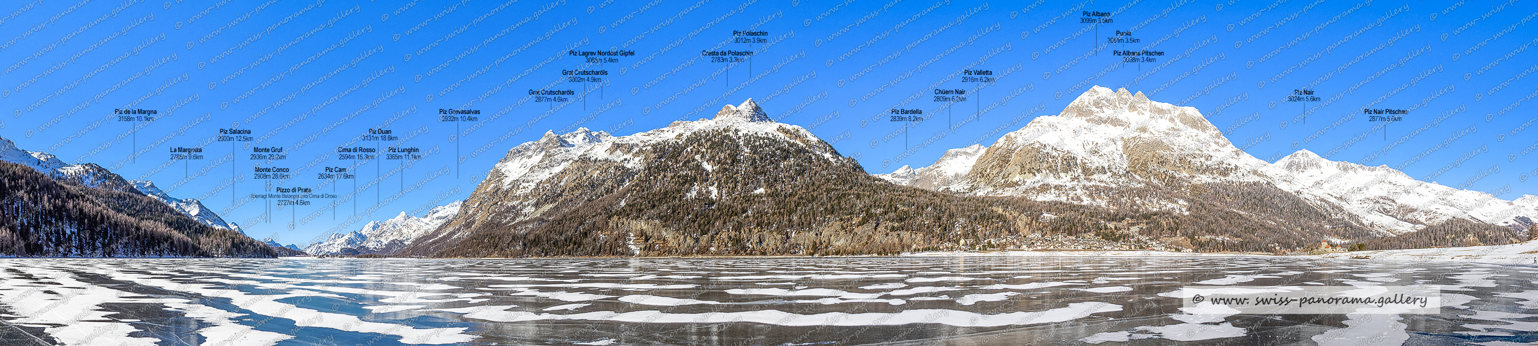Silvaplanersee - Schwarzeis mit vom Winde verwehten Schneeverwehungen.